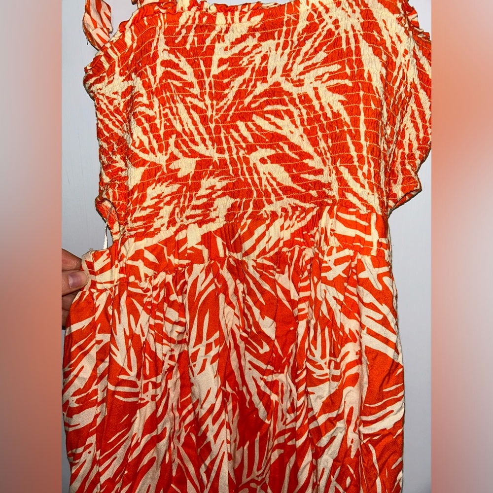 Sincerely Jules Orange Printed Tie-Shoulder Cut Out Maxi Dress, size M - Picture 10 of 11